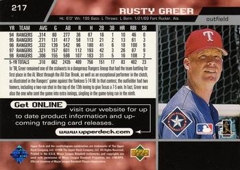 1999 Upper Deck #217 Rusty Greer Back