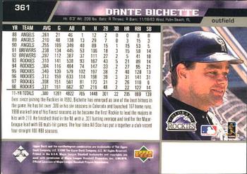1999 Upper Deck #361 Dante Bichette Back