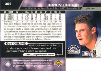 1999 Upper Deck #364 Jamey Wright Back
