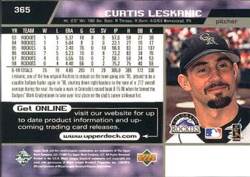 1999 Upper Deck #365 Curtis Leskanic Back