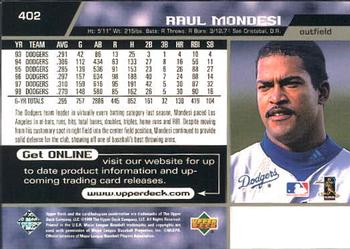 1999 Upper Deck #402 Raul Mondesi Back