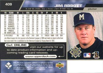 1999 Upper Deck #409 Jim Abbott Back