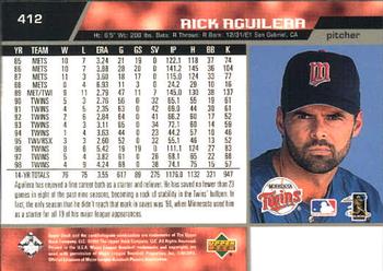 1999 Upper Deck #412 Rick Aguilera Back