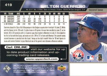 1999 Upper Deck #419 Wilton Guerrero Back