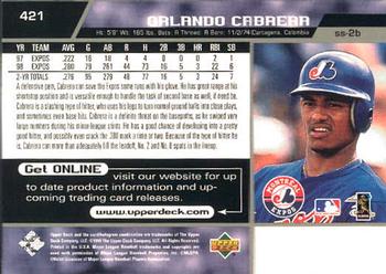 1999 Upper Deck #421 Orlando Cabrera Back