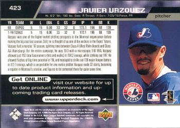 1999 Upper Deck #423 Javier Vazquez Back
