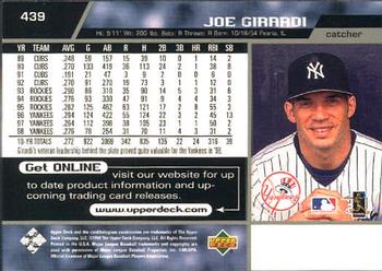 1999 Upper Deck #439 Joe Girardi Back