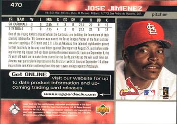 1999 Upper Deck #470 Jose Jimenez Back