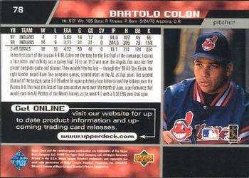 1999 Upper Deck #78 Bartolo Colon Back