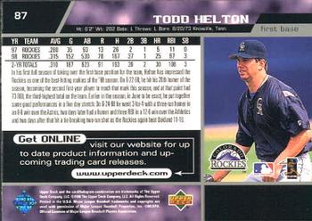 1999 Upper Deck #87 Todd Helton Back