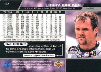 1999 Upper Deck #92 Larry Walker Back