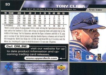 1999 Upper Deck #93 Tony Clark Back