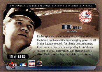 2002 Fleer Authentix - Ballpark Classics #15 BC Babe Ruth  Back