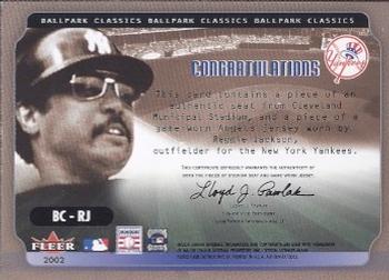 2002 Fleer Authentix - Ballpark Classics Memorabilia #BC-RJ Reggie Jackson Back