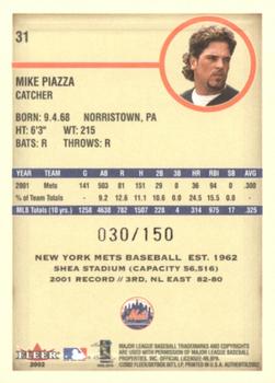 2002 Fleer Authentix - Front Row #31 Mike Piazza  Back