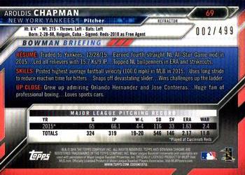 2016 Bowman Chrome - Refractor #69 Aroldis Chapman Back