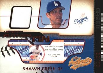 2002 Fleer Authentix - Jersey AuthenTIX Unripped #JA-SG Shawn Green  Front