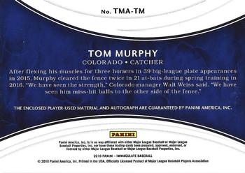 2016 Panini Immaculate Collection - Triple Material Autographs #TMA-TM Tom Murphy Back