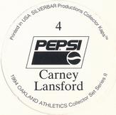 1994 Target Oakland Athletics Collector Kaps #4 Carney Lansford Back