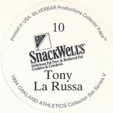 1994 Target Oakland Athletics Collector Kaps #10 Tony La Russa Back