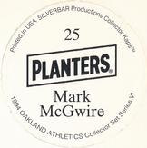 1994 Target Oakland Athletics Collector Kaps #25 Mark McGwire Back