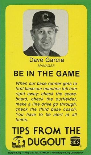 1982 Burger King Cleveland Indians #NNO Dave Garcia Front