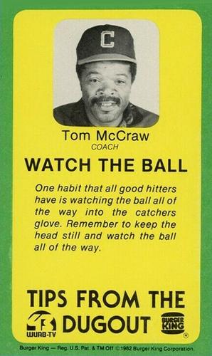 1982 Burger King Cleveland Indians #NNO Tom McCraw Front