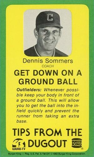 1982 Burger King Cleveland Indians #NNO Dennis Sommers Front