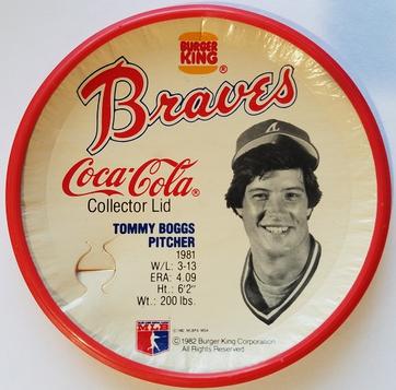 1982 Burger King Atlanta Braves Collector Lids #NNO Tommy Boggs Front
