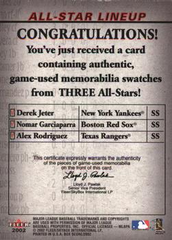 2002 Fleer Box Score - All-Star Lineup Game Used #NNO Derek Jeter / Nomar Garciaparra / Alex Rodriguez Back