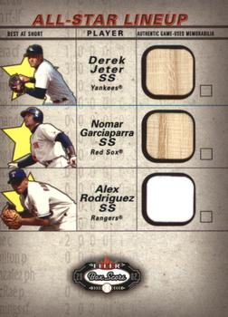 2002 Fleer Box Score - All-Star Lineup Game Used #NNO Derek Jeter / Nomar Garciaparra / Alex Rodriguez Front