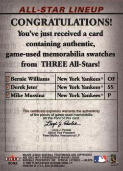 2002 Fleer Box Score - All-Star Lineup Game Used #NNO Bernie Williams / Derek Jeter / Mike Mussina Back