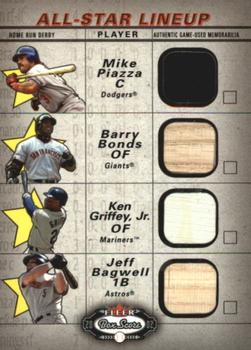 2002 Fleer Box Score - All-Star Lineup Game Used #NNO Mike Piazza / Barry Bonds / Ken Griffey Jr. / Jeff Bagwell Front