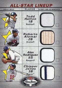 2002 Fleer Box Score - All-Star Lineup Game Used #NNO Todd Helton / Roberto Alomar / Alex Rodriguez / Chipper Jones Front
