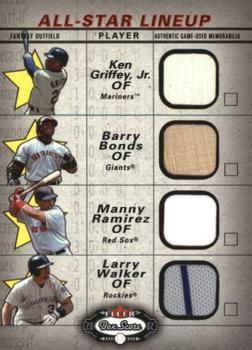 2002 Fleer Box Score - All-Star Lineup Game Used #NNO Ken Griffey Jr. / Barry Bonds / Manny Ramirez/ Larry Walker  Front