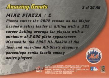 2002 Fleer Box Score - Amazing Greats #3AG Mike Piazza  Back