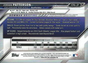 2016 Bowman Chrome - Prospects Autographs #CPA-JP Jordan Patterson Back