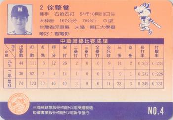 1992 Chu Tung Mercuries Tigers #4 Chen-Tang Hsu Back