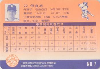 1992 Chu Tung Mercuries Tigers #7 Liang-Chih He Back