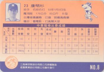 1992 Chu Tung Mercuries Tigers #8 Ming-Shan Kang Back