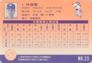 1992 Chu Tung Mercuries Tigers #23 Chen-Hsien Lin Back