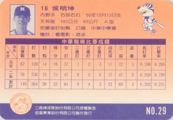 1992 Chu Tung Mercuries Tigers #29 Ming-Kun Hou Back
