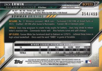 2016 Bowman Chrome - Prospects Refractor #BCP223 Zack Erwin Back