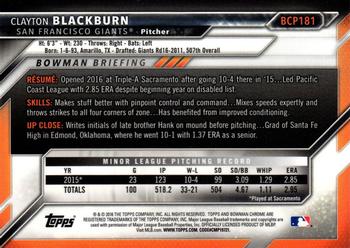 2016 Bowman Chrome - Prospects Black & Gold #BCP181 Clayton Blackburn Back