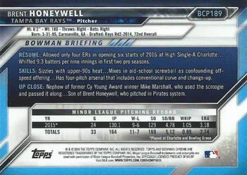2016 Bowman Chrome - Prospects Black & Gold #BCP189 Brent Honeywell Back
