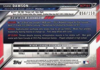 2016 Bowman Chrome - Prospects Blue Refractor #BCP161 Shane Dawson Back