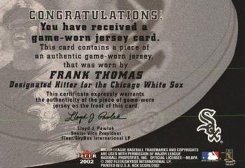 2002 Fleer Box Score - Amazing Greats Single Swatch #NNO Frank Thomas  Back