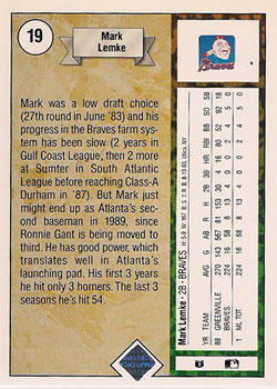 1989 Upper Deck #19 Mark Lemke Back