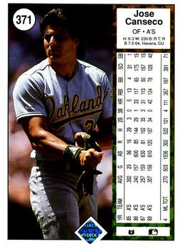 1989 Upper Deck #371 Jose Canseco Back