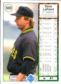 1989 Upper Deck #600 Dave LaPoint Back